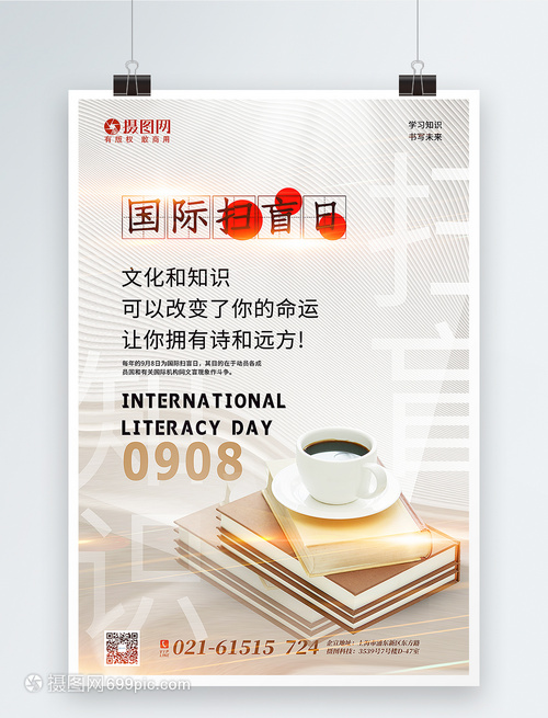 知識(shí)點(diǎn)亮世界，紋理質(zhì)感國際掃盲日宣傳海報(bào)與圖書